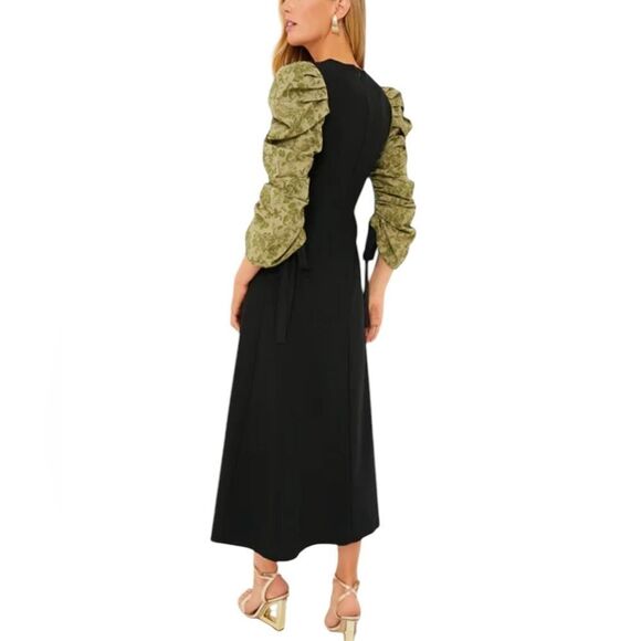 Tuckernuck HYACINTH HOUSE Black Juliet Maxi Dress with Green Printed Sleeves XS - Picture 3 of 7